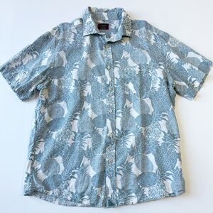 UNTUCKit Linen Blend Blue Pineapple Print Short Sleeve Button Down Shirt Medium